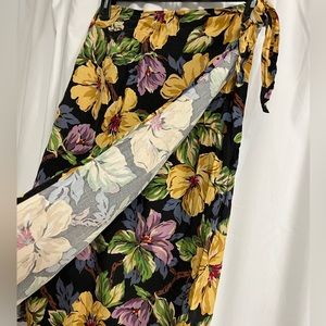 Bechamel Sz 8 Zip Up Floral long skirt with Flowers leaves Faux Tie M vintage